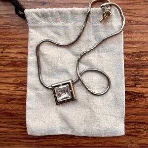 Vintage Avon Necklace Square Gold pendant with Large Clear Stone